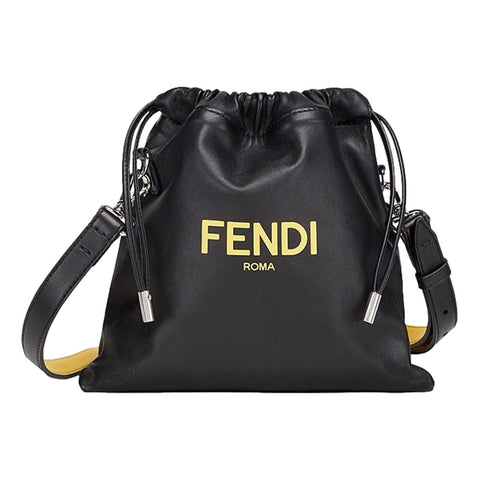 Fendi Roma Black Leather Drawstring Mini Crossbody Bag 7AV510 at_Queen_Bee_of_Beverly_Hills