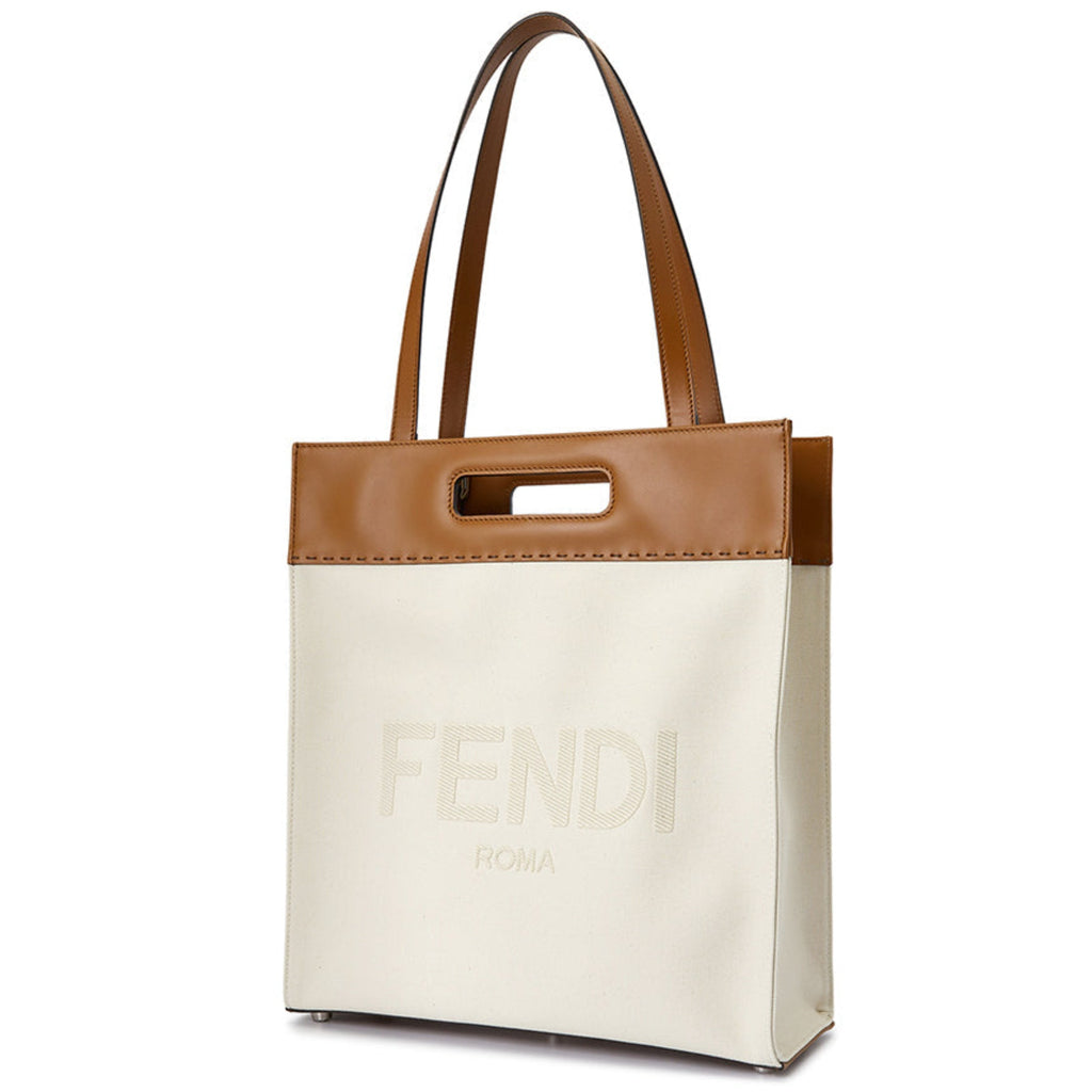 Fendi Roma Brand Embroidered Canvas And Leather Tote Bag – Queen Bee of  Beverly Hills
