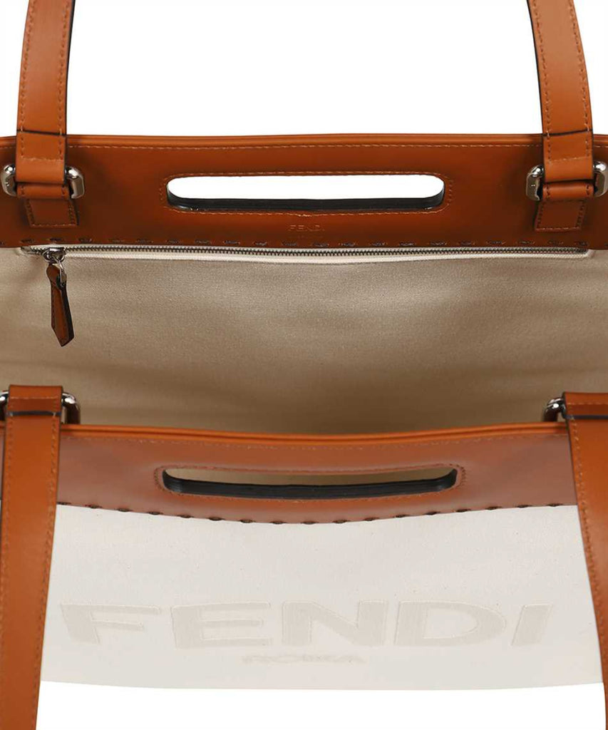 Fendi Roma Brand Embroidered Canvas And Leather Tote Bag – Queen Bee of  Beverly Hills
