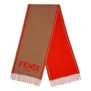 Fendi Roma Cashmere Scarf Beige Orange Logo available at Queen Bee of Beverly Hills