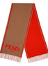 Fendi Roma Cashmere Scarf Beige Orange Logo available at Queen Bee of Beverly Hills