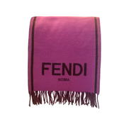 Fendi Roma Cashmere Scarf Purple Grey Logo available at Queen Bee of Beverly Hills