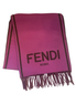 Fendi Roma Cashmere Scarf Purple Grey Logo available at Queen Bee of Beverly Hills