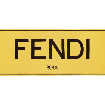 Fendi Roma Knitted Wool & Cashmere Yellow Black Logo Scarf available at Queen Bee of Beverly Hills