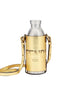 Fendi Roma Logo Steel Bottle and Gold Leather Holder Set available at Queen Bee of Beverly Hills