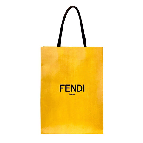 Fendi Roma Logo Yellow Paper Designer Shopping Gift Bag Small at_Queen_Bee_of_Beverly_Hills
