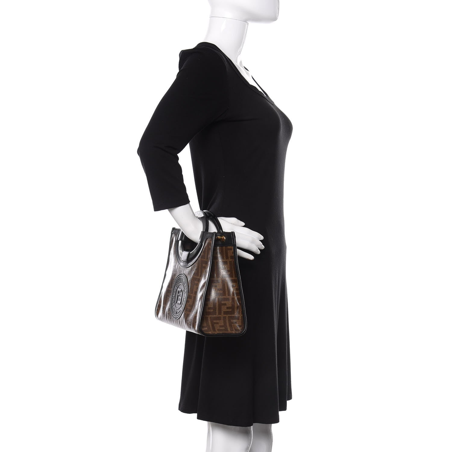 Fendi Runaway Glazed Canvas 1974 FF Stamp Small Shoulder Bag 8BH353 at_Queen_Bee_of_Beverly_Hills