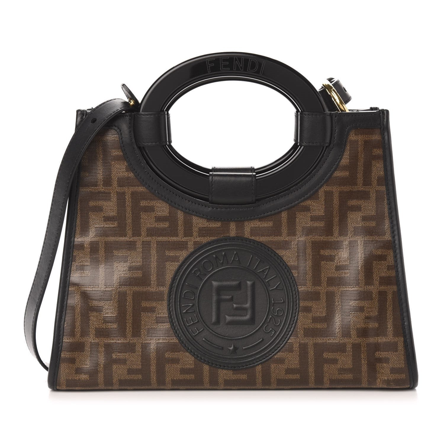 Fendi Runaway Glazed Canvas 1974 FF Stamp Small Shoulder Bag 8BH353 at_Queen_Bee_of_Beverly_Hills