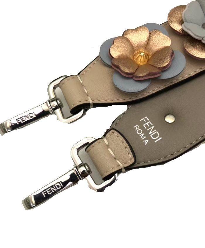 Fendi Shoulder Strap Flowers Grey Taupe Multi Color Calf Leather Embellished at_Queen_Bee_of_Beverly_Hills