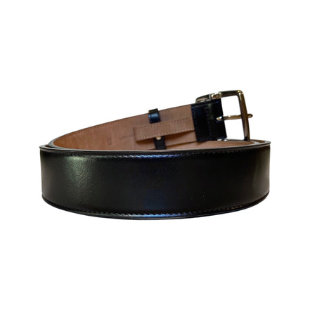 Fendi Silver Buckle Smooth Black Calf Leather Belt 100 available at Queen Bee of Beverly Hills