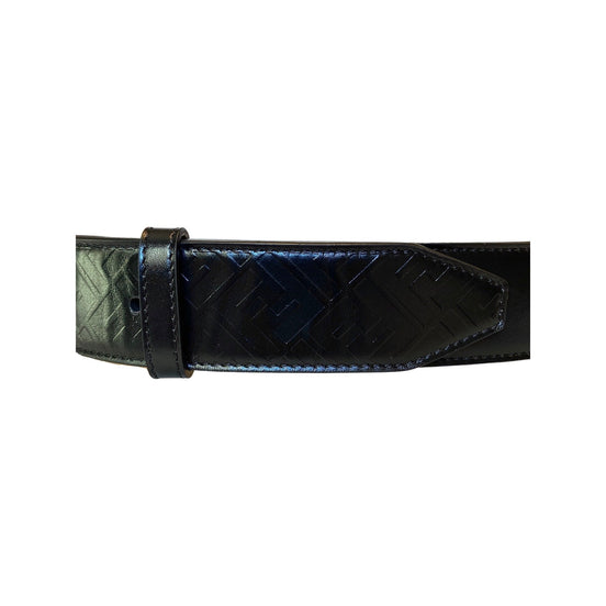 Fendi Silver Buckle Smooth Black Calf Leather Belt 100 available at Queen Bee of Beverly Hills