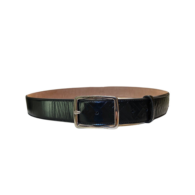 Fendi Silver Buckle Smooth Black Calf Leather Belt 100 available at Queen Bee of Beverly Hills