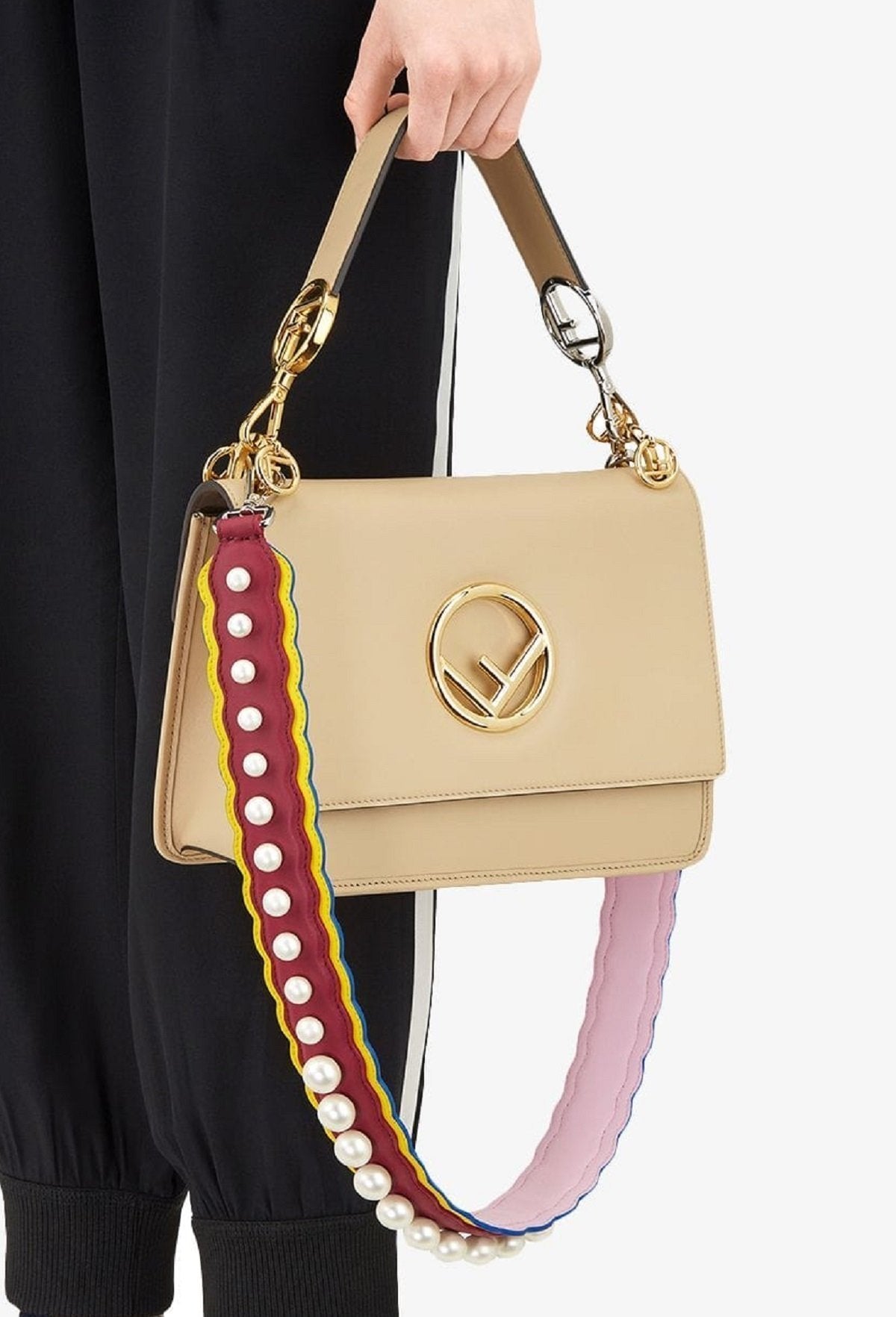 Fendi Strap You Pearl Embellished Black Cherry Lemon Shoulder Strap available at Queen Bee of Beverly Hills