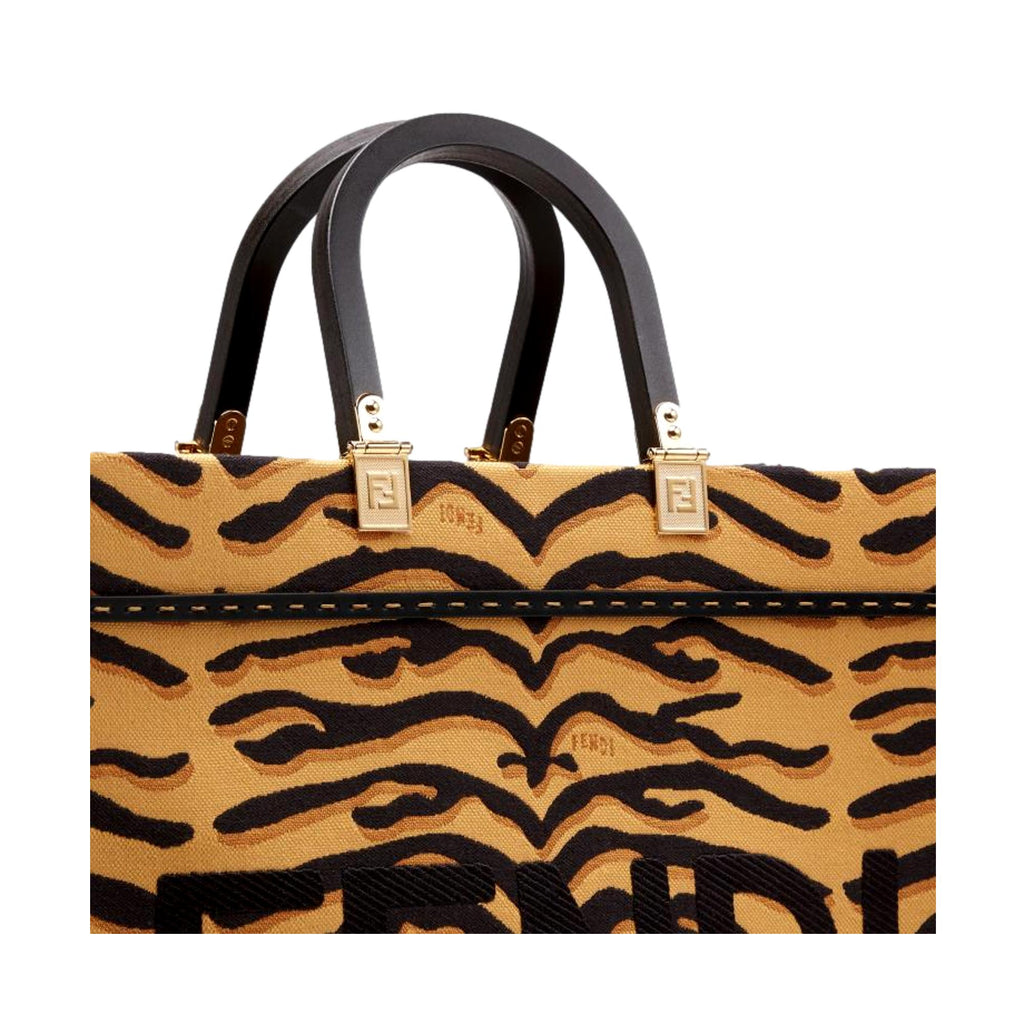 Fendi Sunshine Tiger Jacquard Canvas Black and Yellow Tote 8BH386 at_Queen_Bee_of_Beverly_Hills