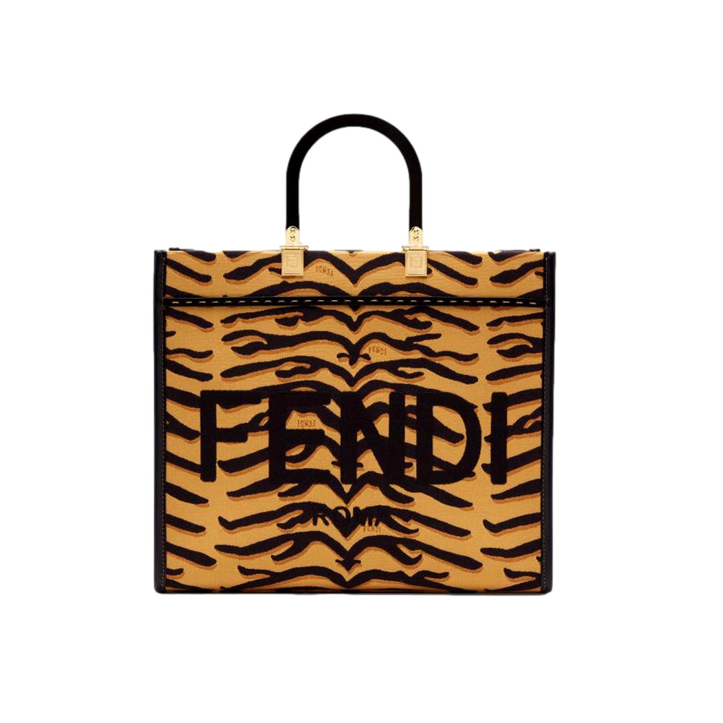Fendi Sunshine Tiger Jacquard Canvas Black and Yellow Tote 8BH386 at_Queen_Bee_of_Beverly_Hills