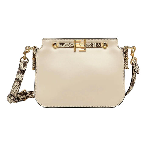 Fendi Touch Ivory and Python Print Leather Shoulder Bag 8BT349 at_Queen_Bee_of_Beverly_Hills