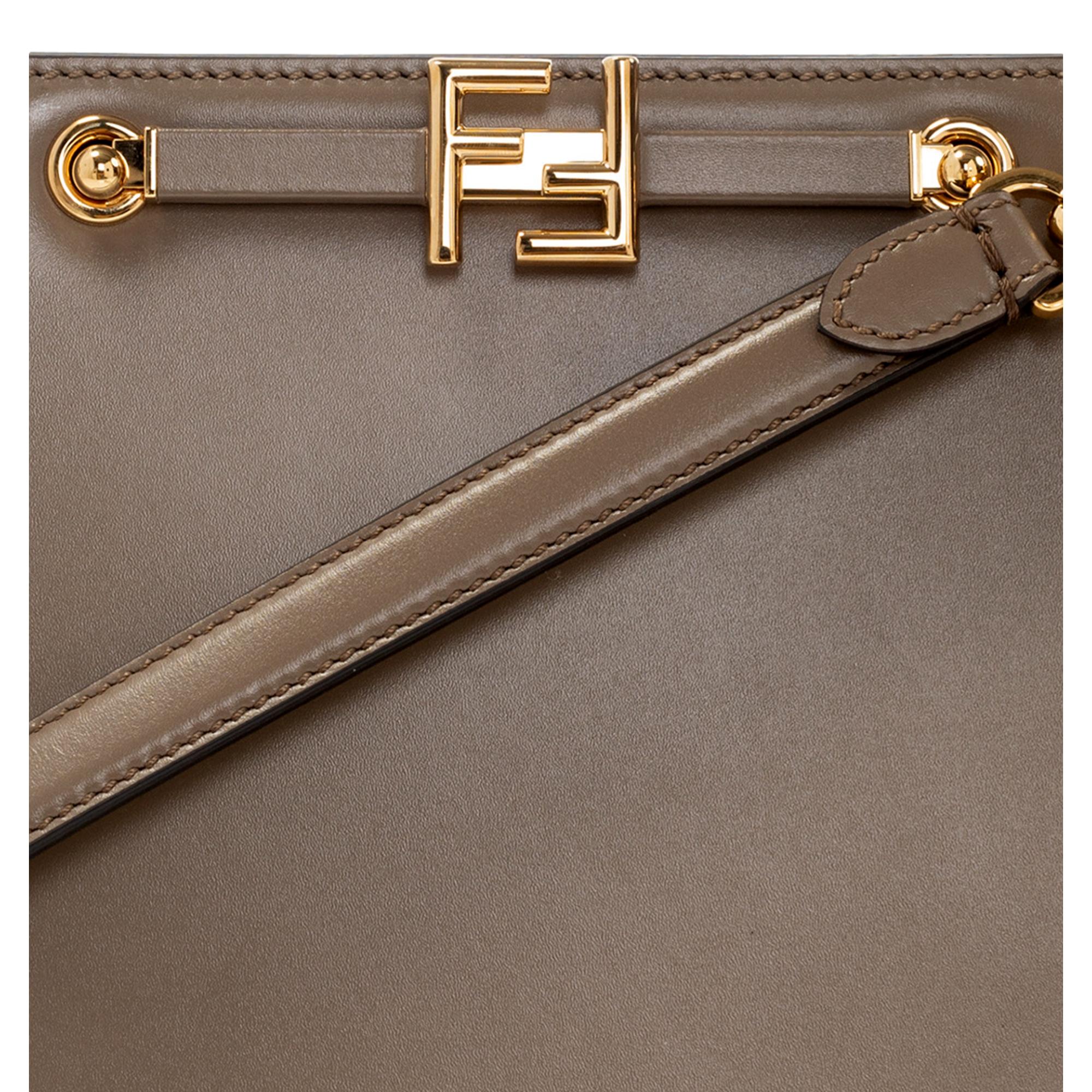 Fendi Touch Taupe Tartufo Leather Shoulder Bag available at Queen Bee of Beverly Hills