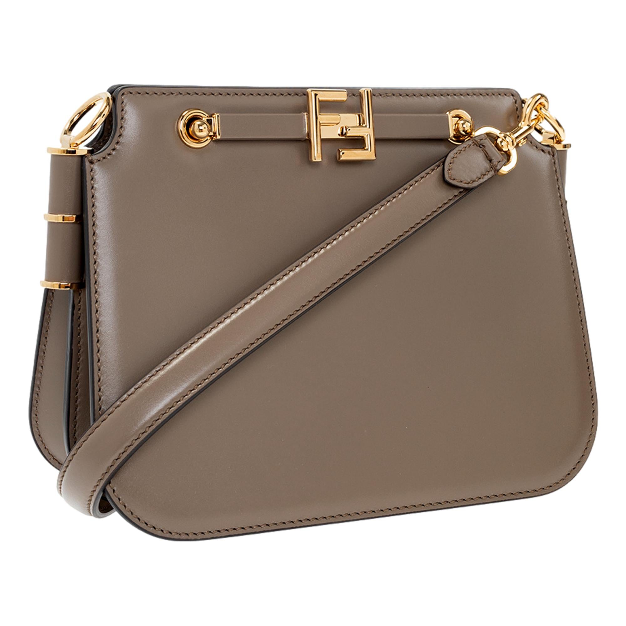 Fendi Touch Taupe Tartufo Leather Shoulder Bag available at Queen Bee of Beverly Hills