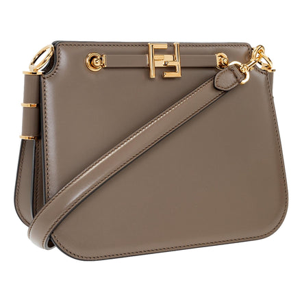 Fendi Touch Taupe Tartufo Leather Shoulder Bag available at Queen Bee of Beverly Hills