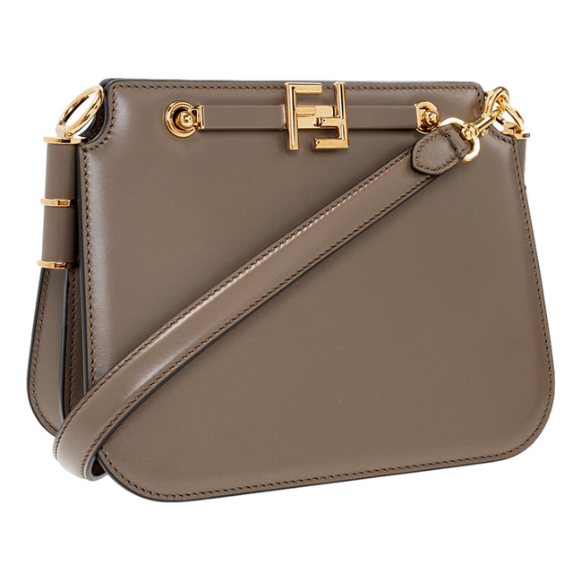Fendi Touch Taupe Tartufo Leather Shoulder Bag available at Queen Bee of Beverly Hills