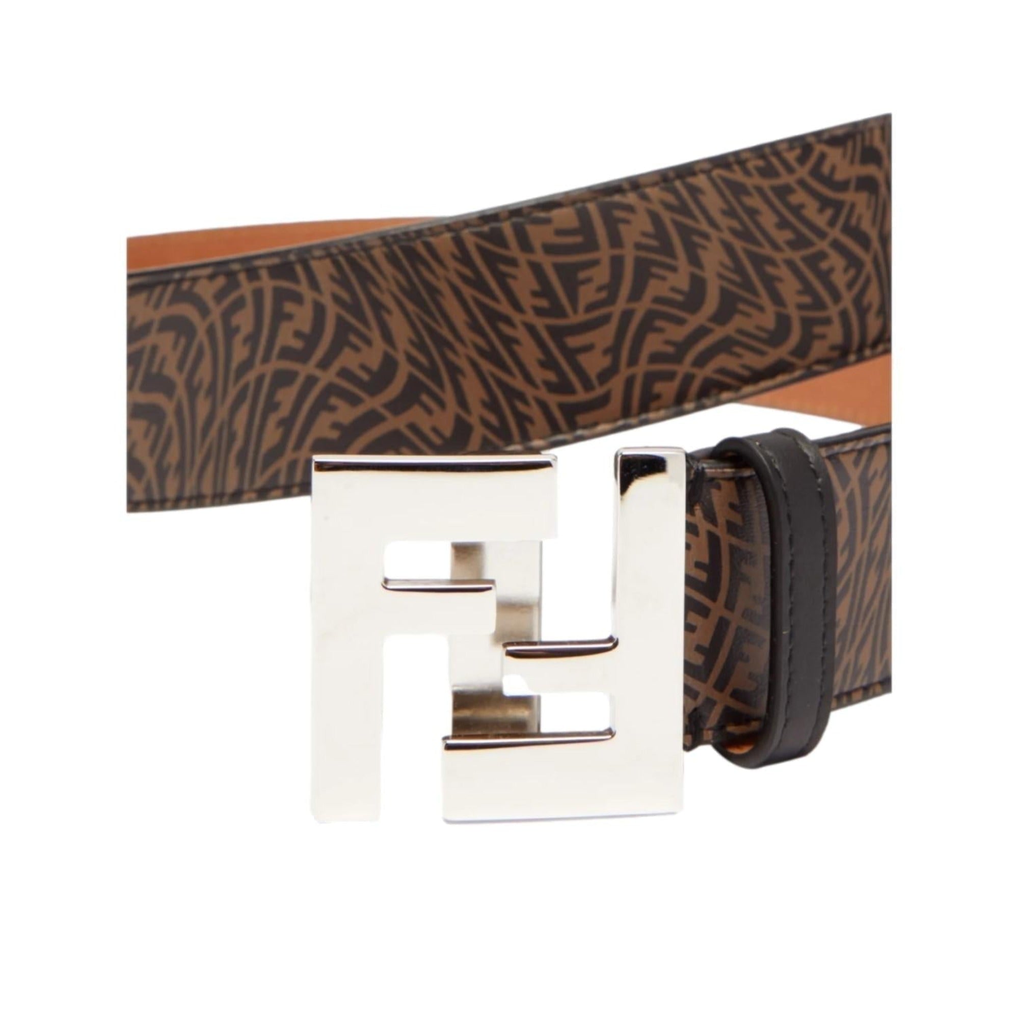 Fendi x Sarah Coleman Mens FF Vertigo Brown Leather Belt 110/44 available at Queen Bee of Beverly Hills