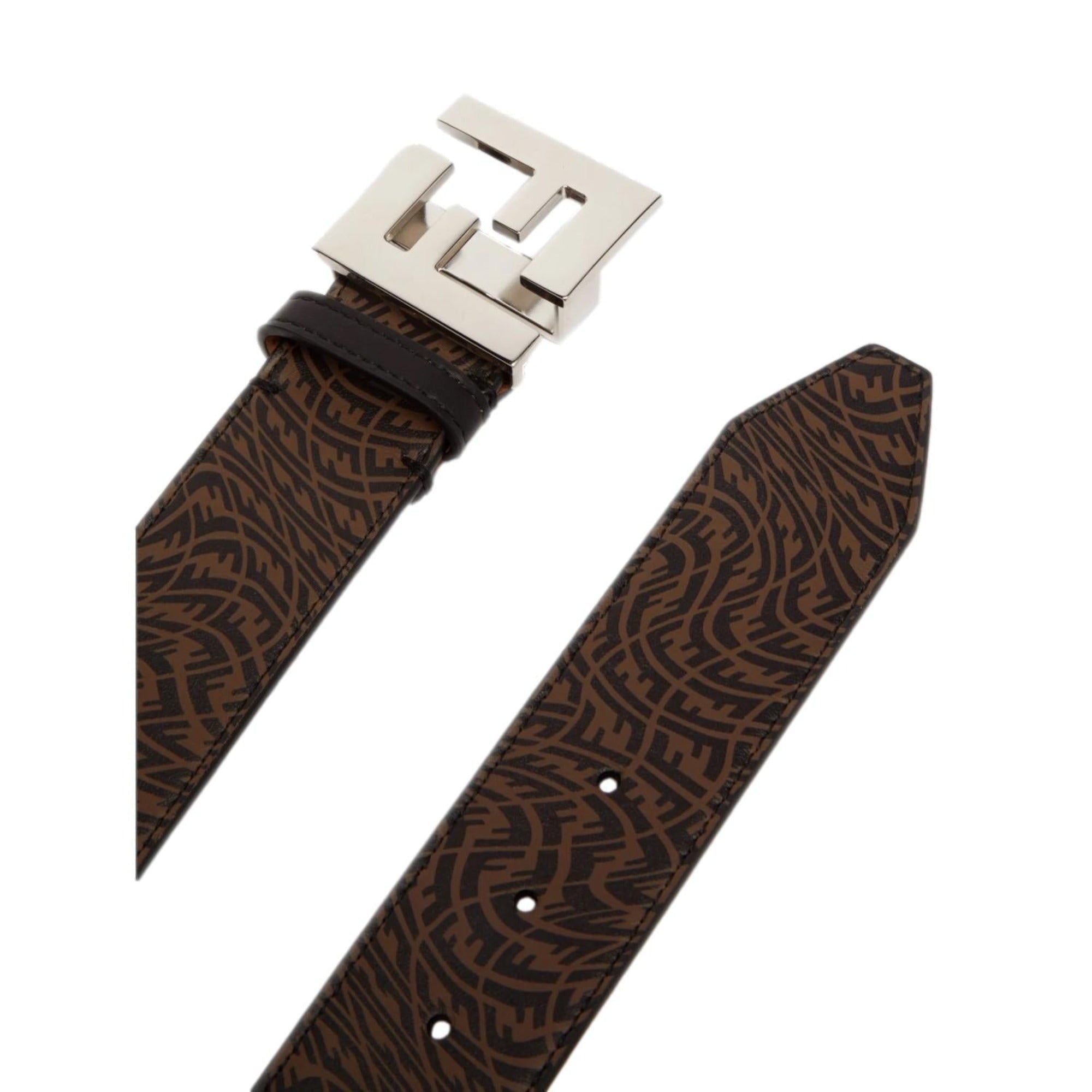 Fendi x Sarah Coleman Mens FF Vertigo Brown Leather Belt 110/44 available at Queen Bee of Beverly Hills