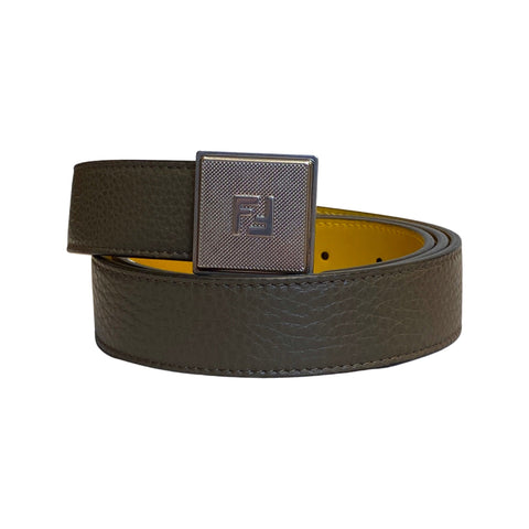 Fendi Yellow Brown Reversible Grained Leather Belt 95 7C0460 at_Queen_Bee_of_Beverly_Hills