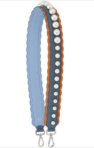 Fendi You Tempesta Papaya Blue Orange Leather Shoulder Strap Pearl Balls 8AV077 at_Queen_Bee_of_Beverly_Hills