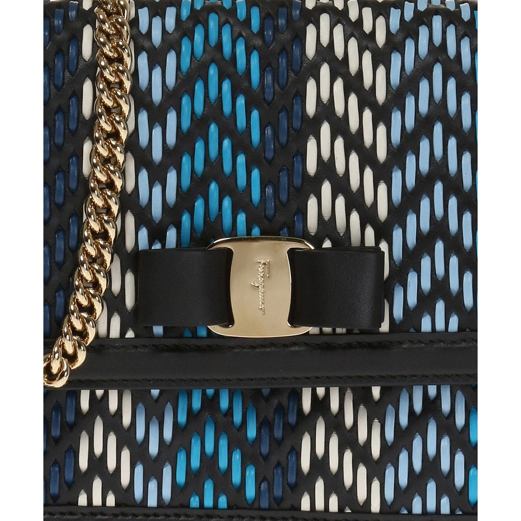 Ferragamo Ginny Multi Blue Plaited Calf Leather Shoulder Handbag G172/01 at_Queen_Bee_of_Beverly_Hills