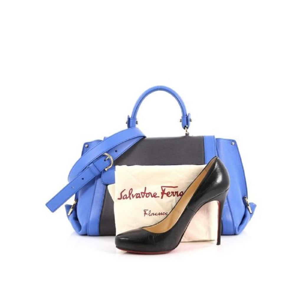 Ferragamo Sofia Calf Skin Blue Fumee Blue and Grey Medium Handbag F845/02 at_Queen_Bee_of_Beverly_Hills