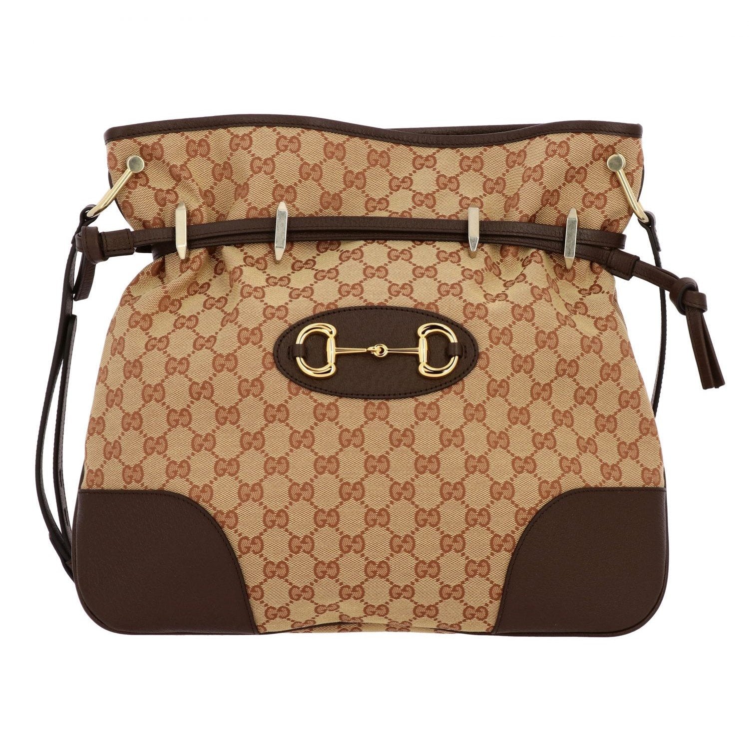 Gucci 1955 Horsebit Beige Canvas Drawstring Cross Body Bag available at Queen Bee of Beverly Hills