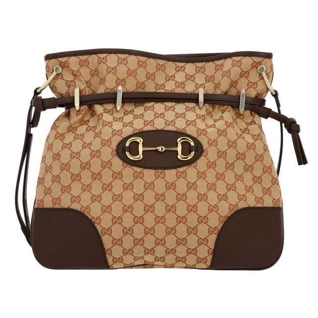 Gucci 1955 Horsebit Beige Canvas Drawstring Cross Body Bag available at Queen Bee of Beverly Hills