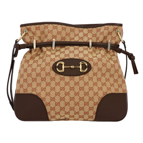 Gucci 1955 Horsebit Beige Canvas Drawstring Cross Body Bag available at Queen Bee of Beverly Hills