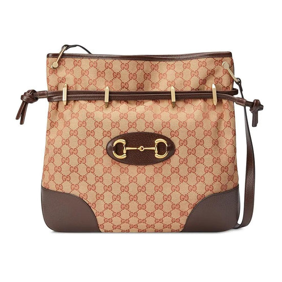 Gucci 1955 Horsebit Beige Canvas Drawstring Cross Body Bag available at Queen Bee of Beverly Hills