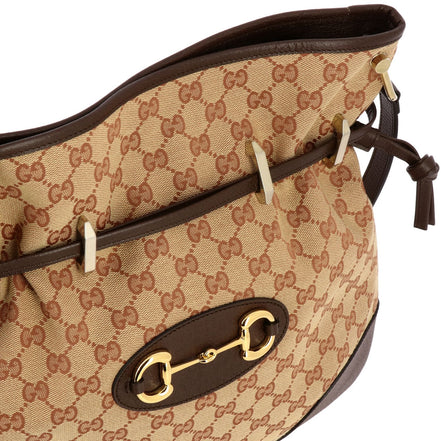 Gucci 1955 Horsebit Beige Canvas Drawstring Cross Body Bag available at Queen Bee of Beverly Hills