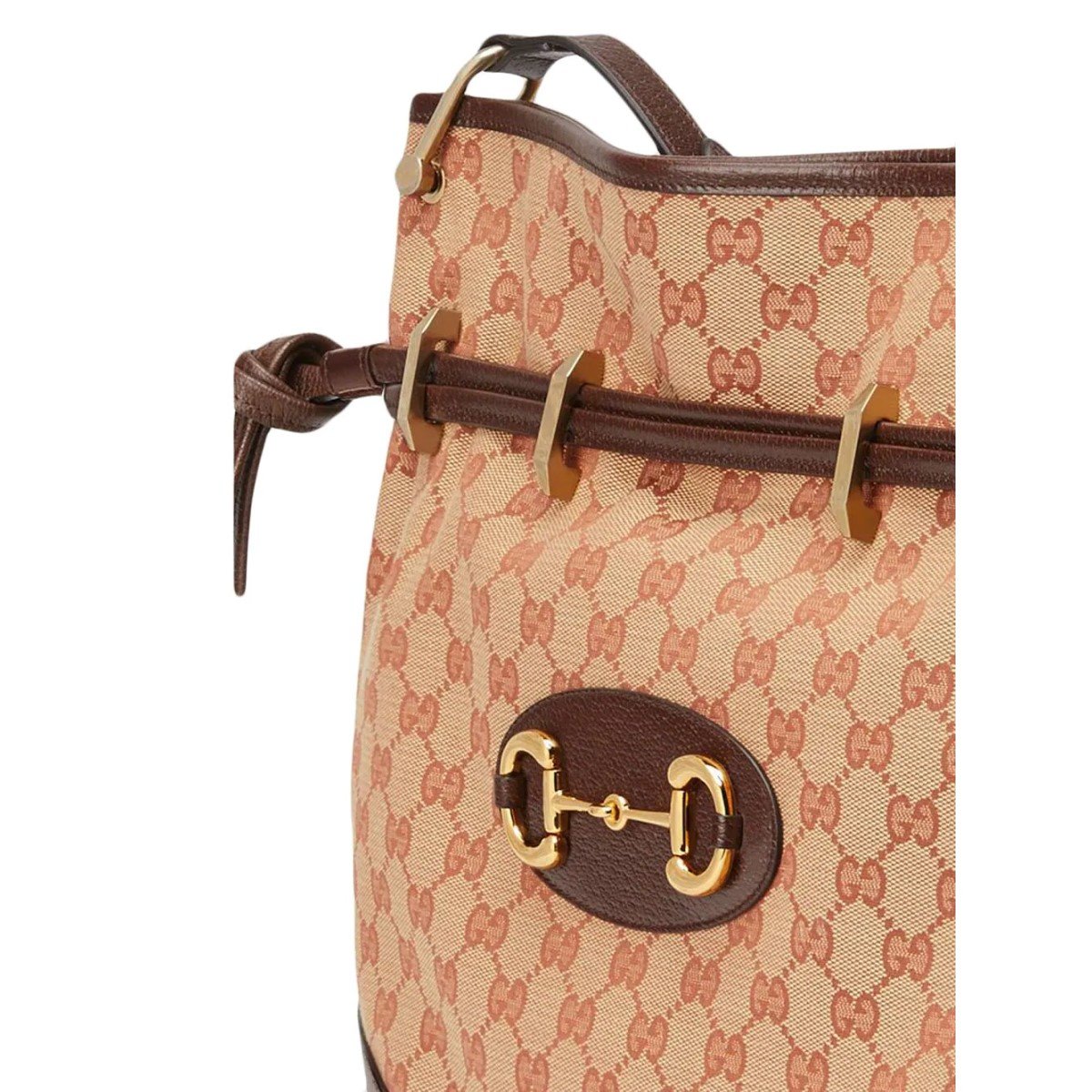 Gucci 1955 Horsebit Beige Canvas Drawstring Cross Body Bag available at Queen Bee of Beverly Hills