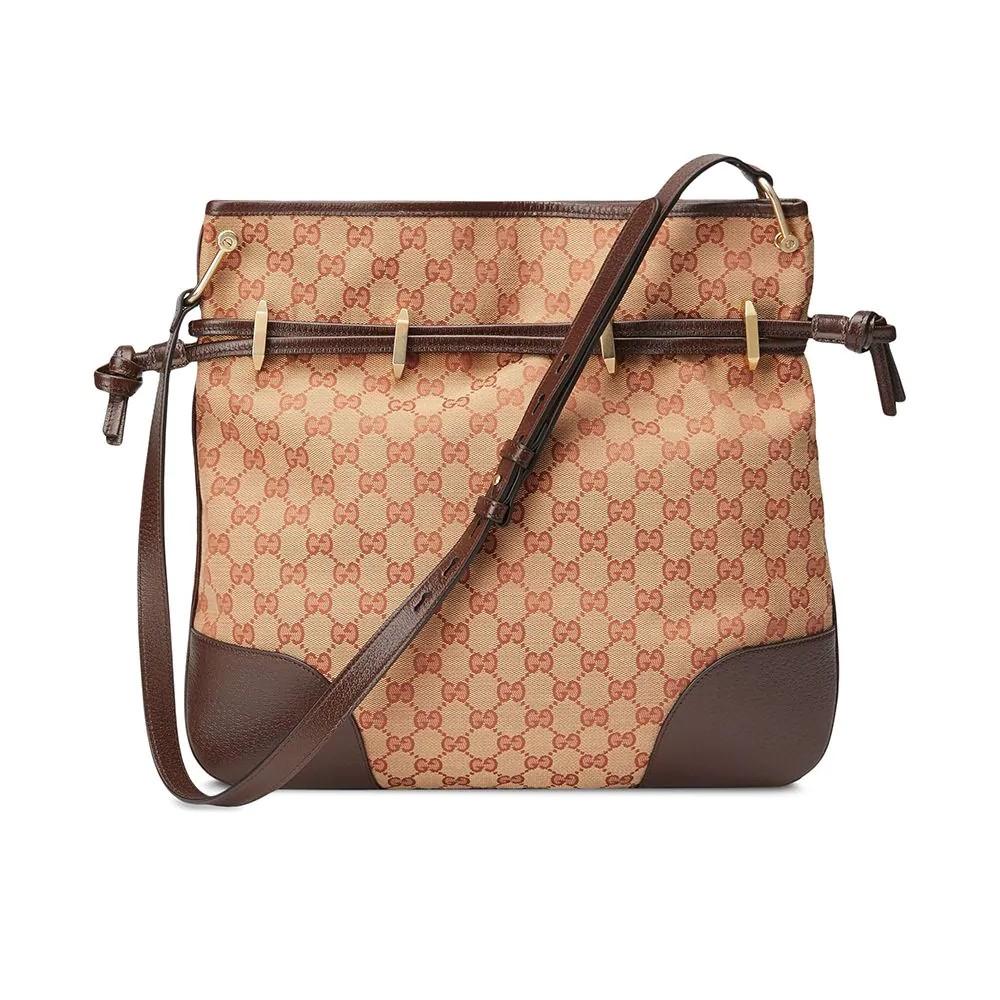 Gucci 1955 Horsebit Beige Canvas Drawstring Cross Body Bag available at Queen Bee of Beverly Hills
