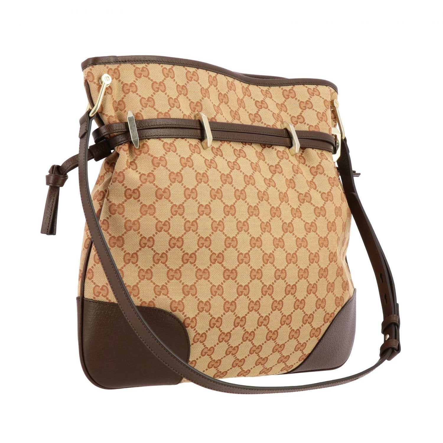 Gucci 1955 Horsebit Beige Canvas Drawstring Cross Body Bag available at Queen Bee of Beverly Hills