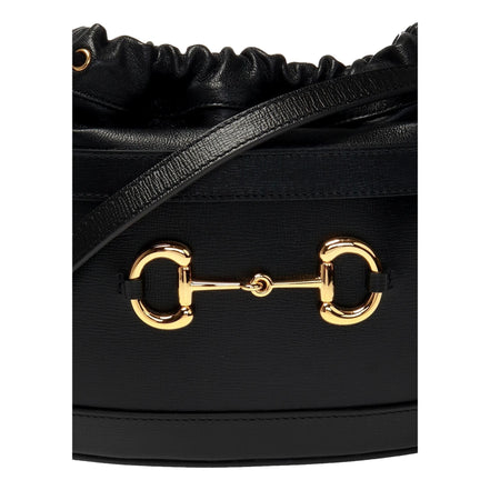 Gucci 1955 Horsebit Black Leather Bucket Bag available at Queen Bee of Beverly Hills