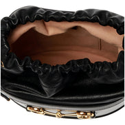 Gucci 1955 Horsebit Black Leather Bucket Bag available at Queen Bee of Beverly Hills