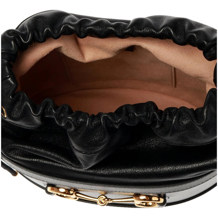 Gucci 1955 Horsebit Black Leather Bucket Bag available at Queen Bee of Beverly Hills