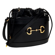 Gucci 1955 Horsebit Black Leather Bucket Bag available at Queen Bee of Beverly Hills