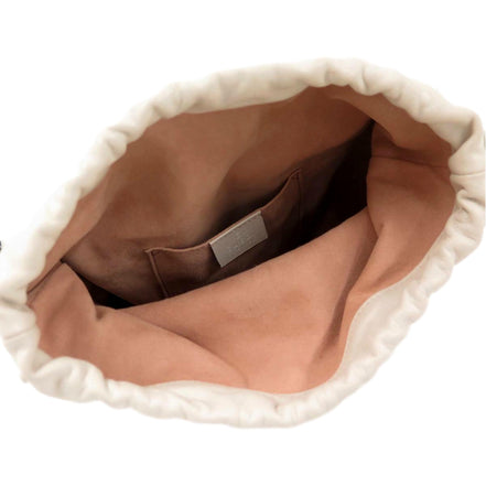 Gucci 1955 Horsebit White Leather Bucket Bag available at Queen Bee of Beverly Hills