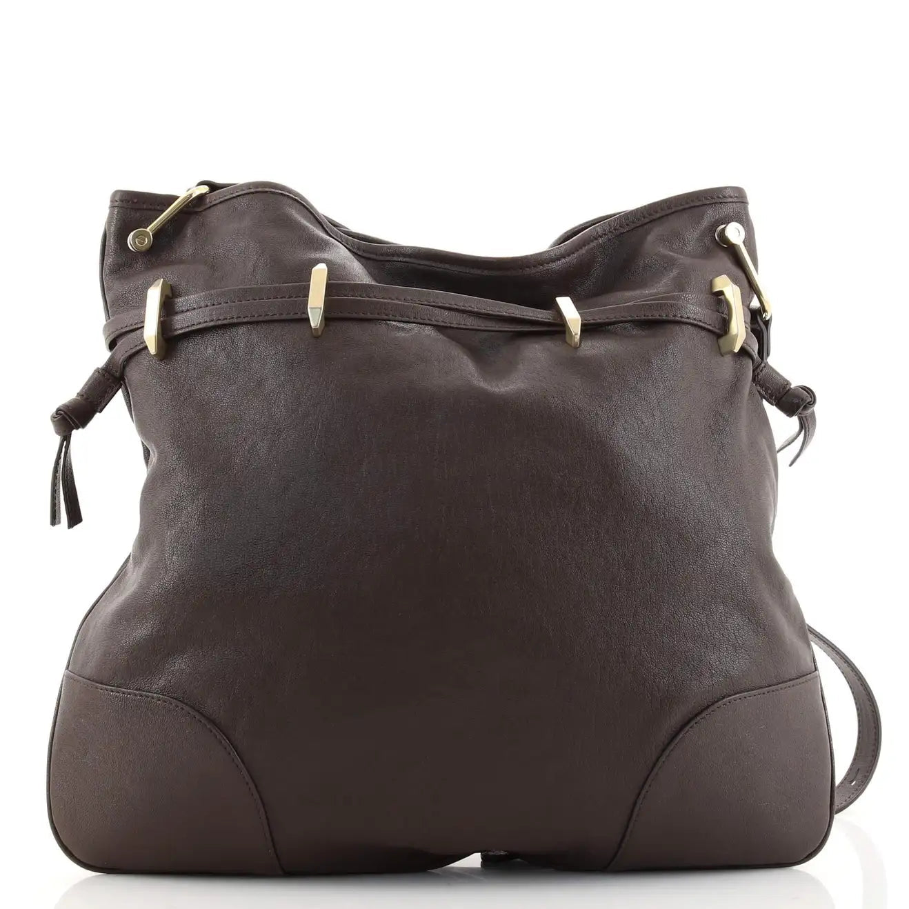 Gucci 1955 Morsetto Large Leather Horsebit Drawstring Brown Bucket Bag available at Queen Bee of Beverly Hills