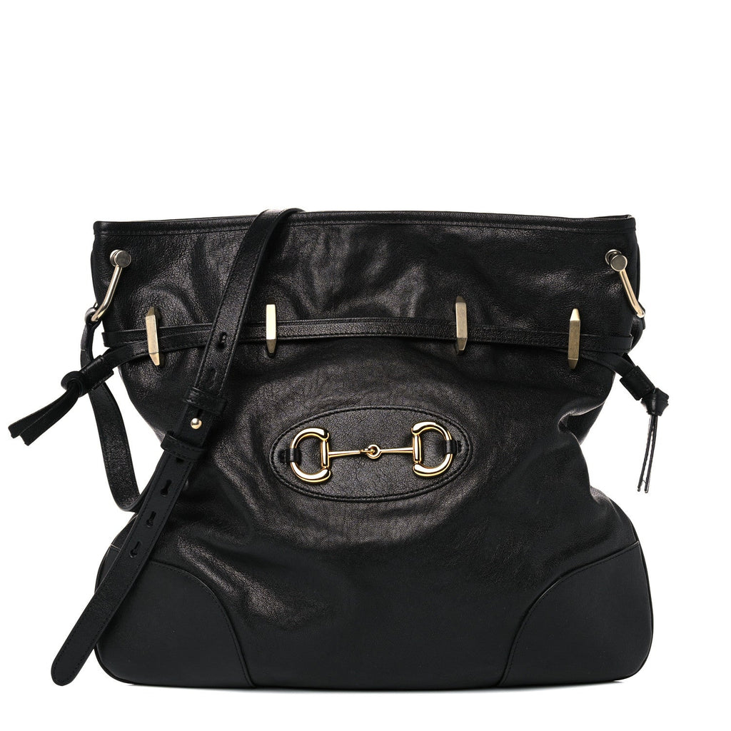 Black Leather Gucci 1955 Horsebit Shoulder Bag