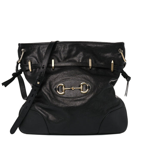 Gucci 1955 Morsetto Small Leather Horsebit Drawstring Black Bucket Bag at_Queen_Bee_of_Beverly_Hills