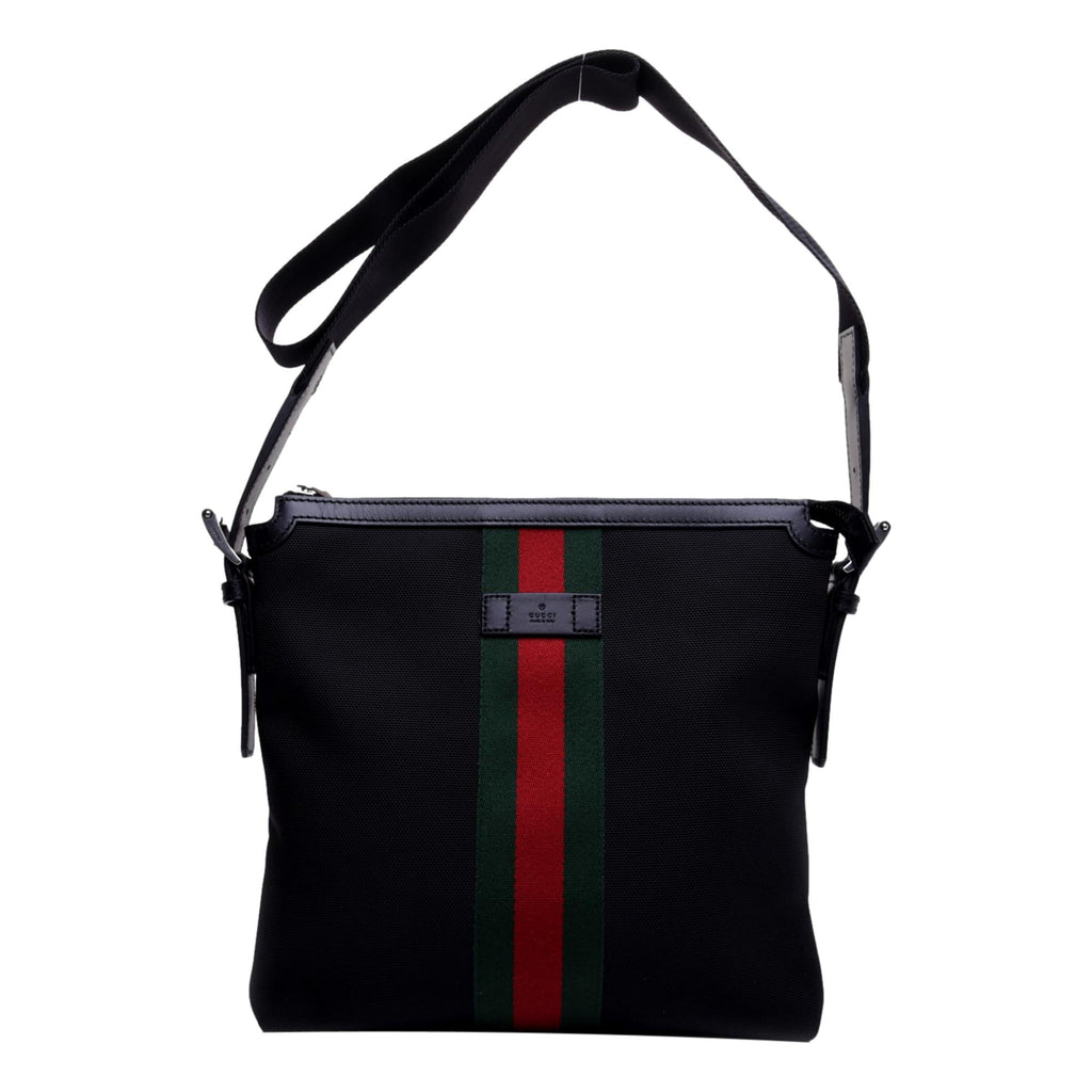Gucci Black Canvas Web Stripe Crossbody Bag 631199 at_Queen_Bee_of_Beverly_Hills