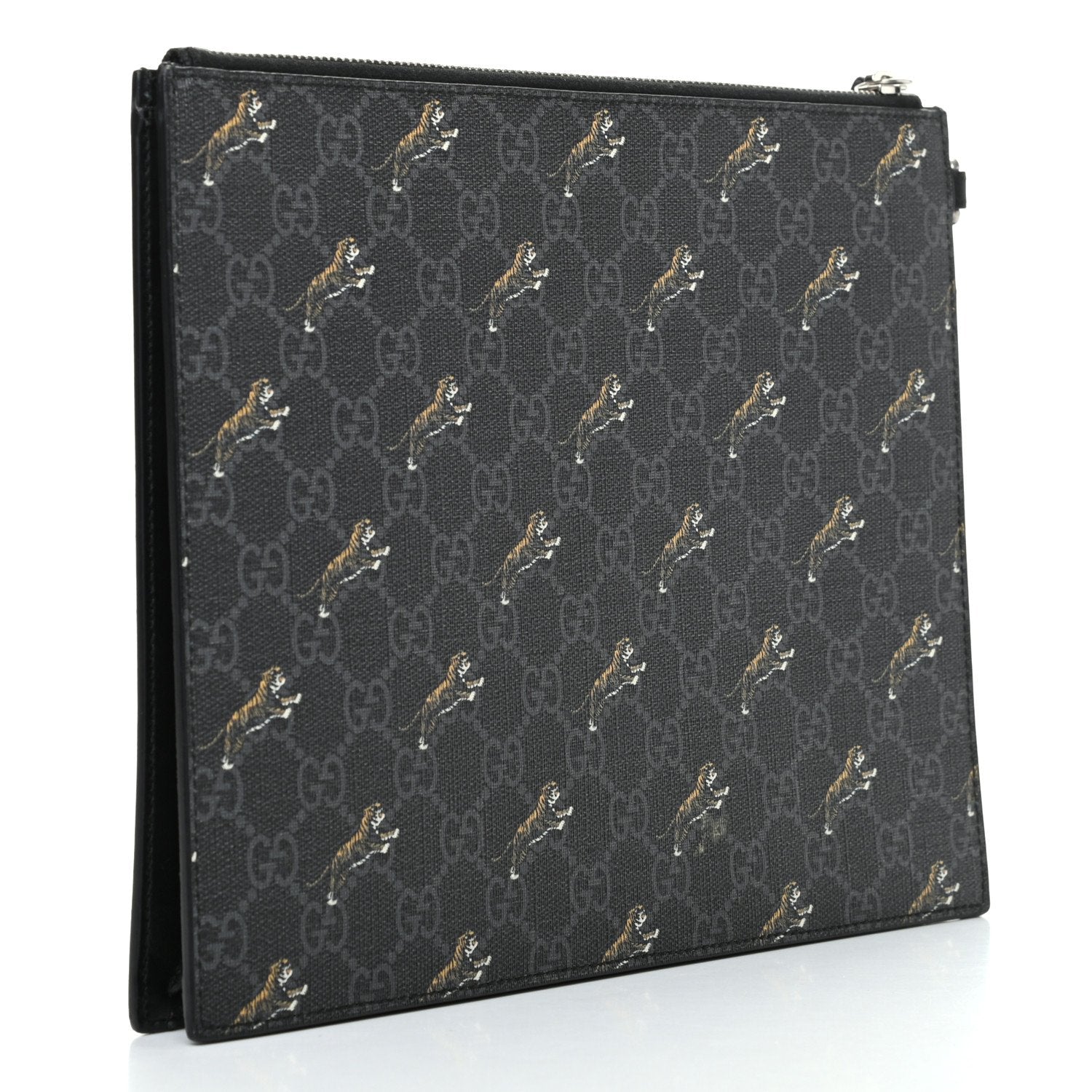 Gucci Black GG Supreme Monogram Tiger Print Clutch Bag available at Queen Bee of Beverly Hills