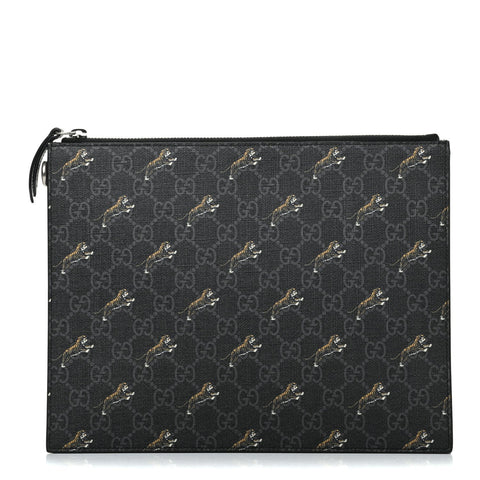 Gucci Black GG Supreme Monogram Tiger Print Pouch Wristlet Clutch Bag 5757136 at_Queen_Bee_of_Beverly_Hills