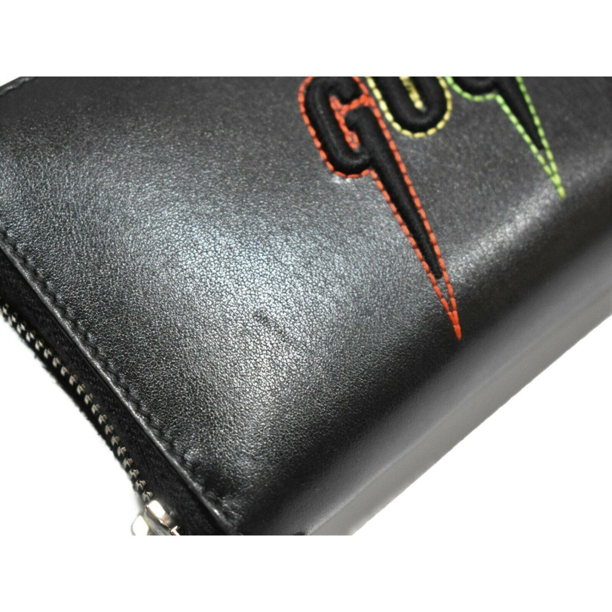 Gucci Black Leather Rainbow Blade Lightning Logo Long Wallet available at Queen Bee of Beverly Hills